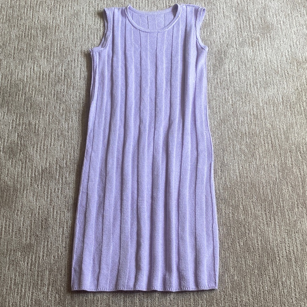 Lavender Cotton Blend Ribbed Knit Midi Dress